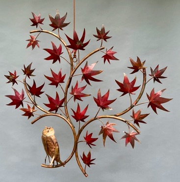 Freeform - Owl with Japanese Maple leaves